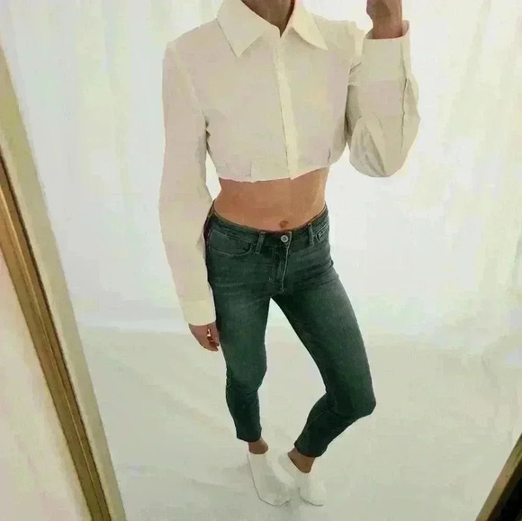 fred segal Tops - Fred Segal Atoir Cropped White Button Down Collared Long Sleeve Shirt Cotton